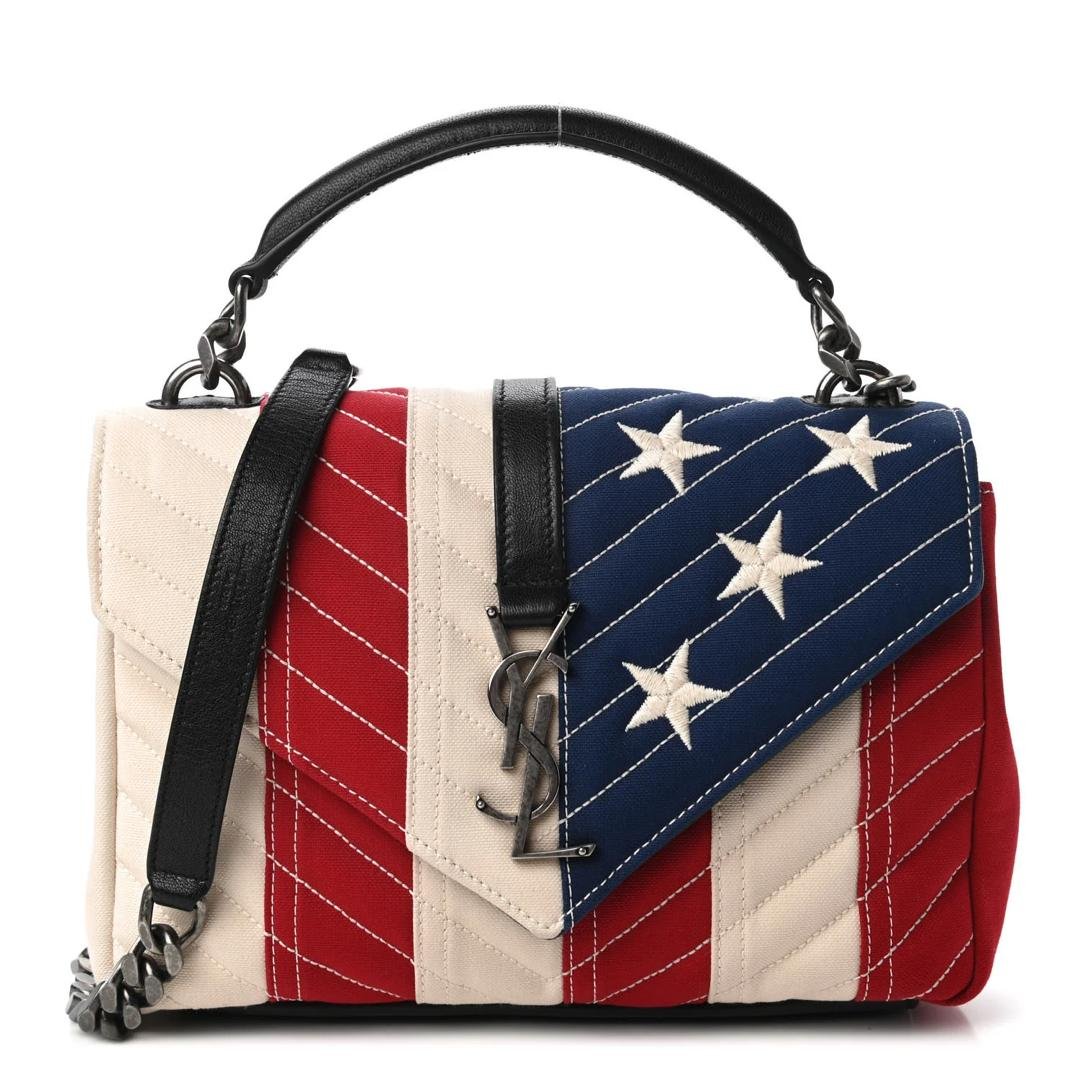 IMG-20260828-WA0038 Saint Laurent Monogram Medium College Bag in American Flag Chevron Canvas - Image 1