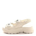 Chanel Quilted Lambskin Crystal CC Platform Dad Sandals (White)