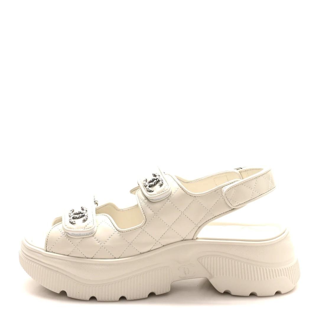 IMG-20260828-WA0103 Chanel Quilted Lambskin Crystal CC Platform Dad Sandals (White) - Image 1