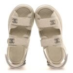 Chanel Quilted Lambskin Crystal CC Platform Dad Sandals (White) - Image 2