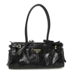 Prada Vitello Shine Bauletto Shoulder Bag Black